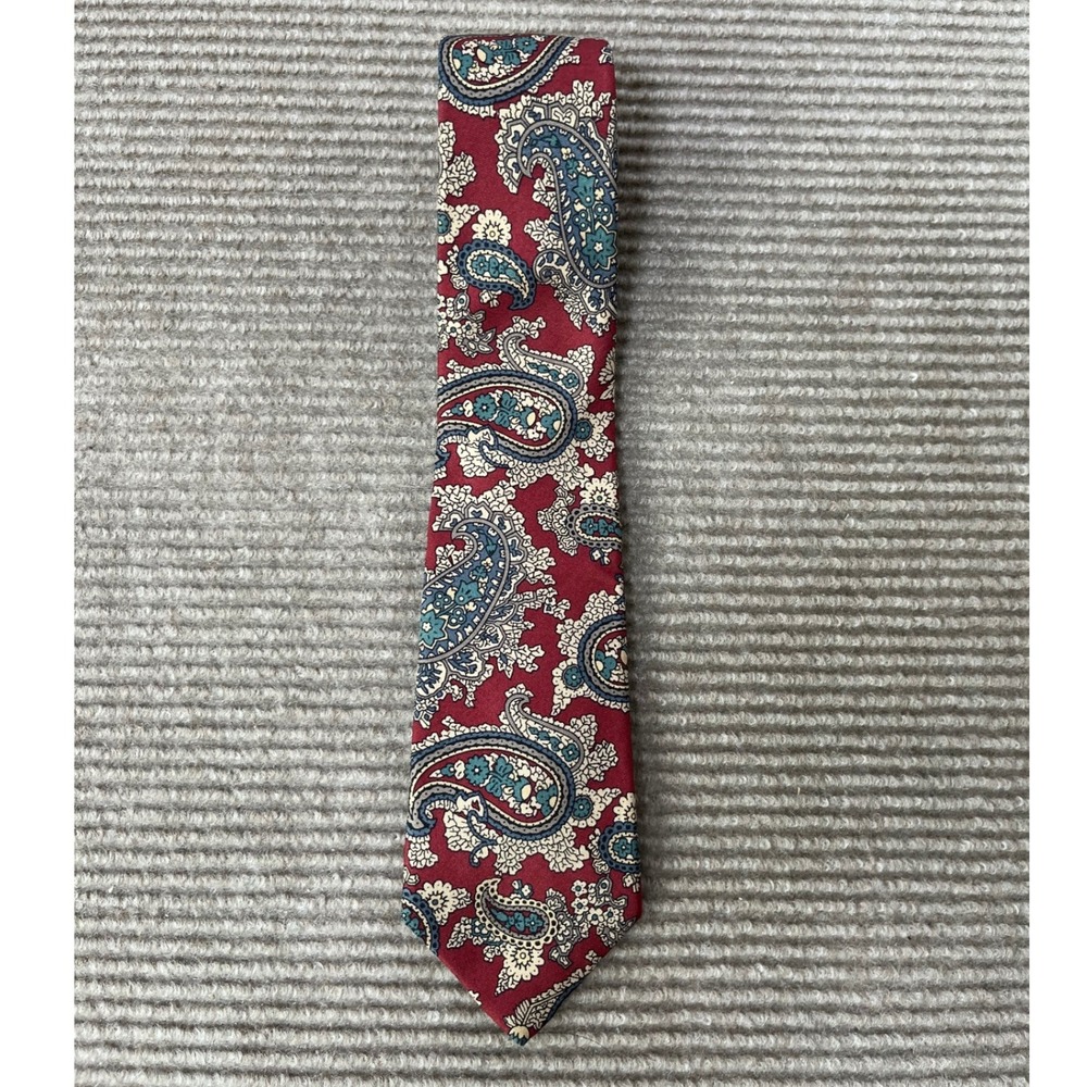 Harold's Mens‎ Paisley Silk Tie Burgundy Teal English Foulard Hand Made Necktie
